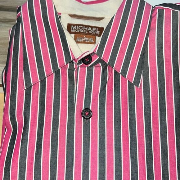 Michael Michael Kors Button Down Shirt Men Large Pink Stripped Long Sleeve - Picture 13 of 13